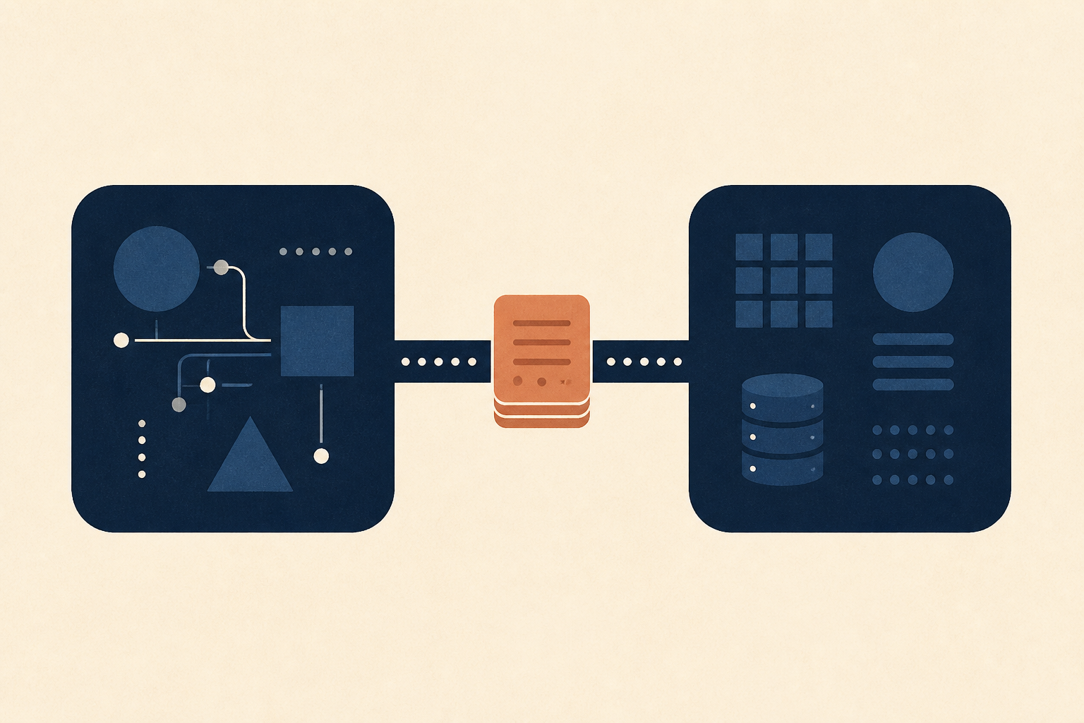 Dois sistemas ligados por um contrato, ilustracao de API.
