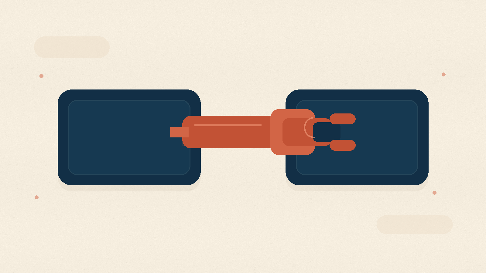 Dois blocos ligados por conector. Capa sobre integração e API.
